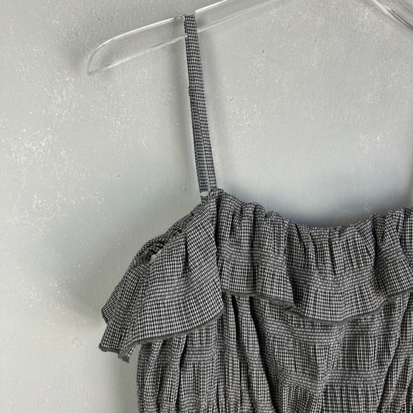 T Tahari size M ruffle tiered gingham midi dress black lined spaghetti strap - Picture 6 of 16